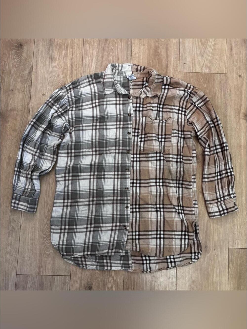 Rue21 Two-Tone Plaid Button-Down Shirt in Gray & Brown